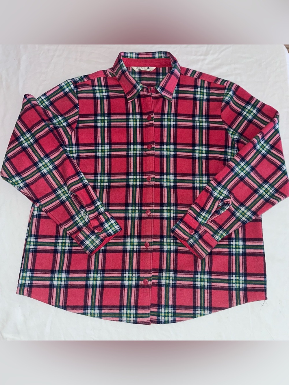 Riders by Lee Women's Fleece Plaid Long Sleeve Button Down Shirt